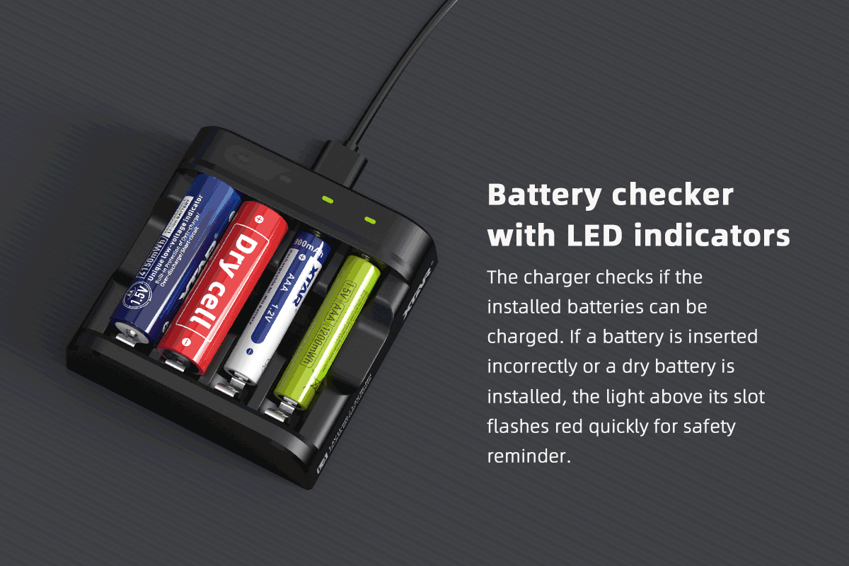 XTARL4AAAAABatteryCharger4SlotsIntelligentLEDIndicatorFastChargingUSBFlashlightChargerfor15VLi-ion12-2011718-6