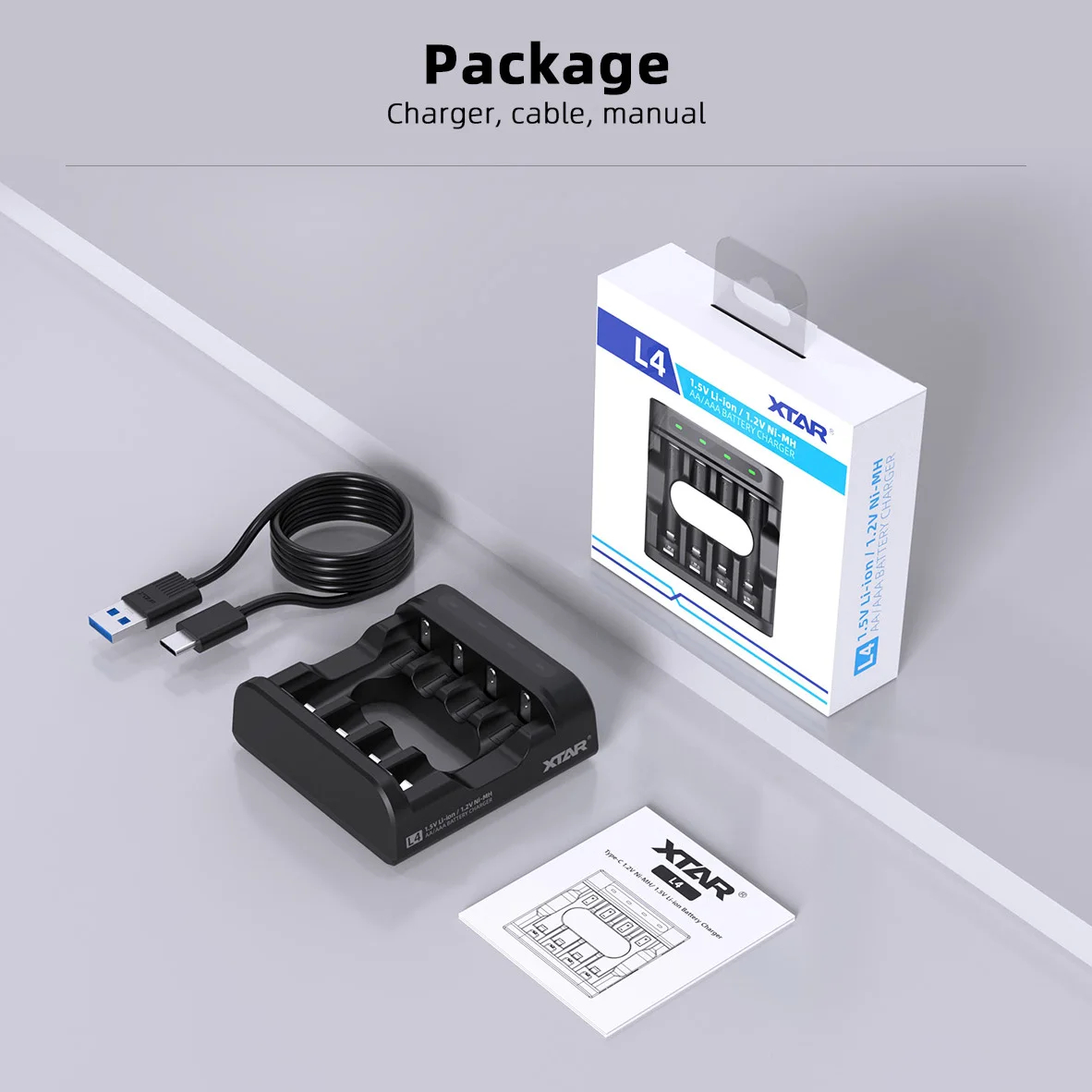 XTARL4AAAAABatteryCharger4SlotsIntelligentLEDIndicatorFastChargingUSBFlashlightChargerfor15VLi-ion12-2011718-10