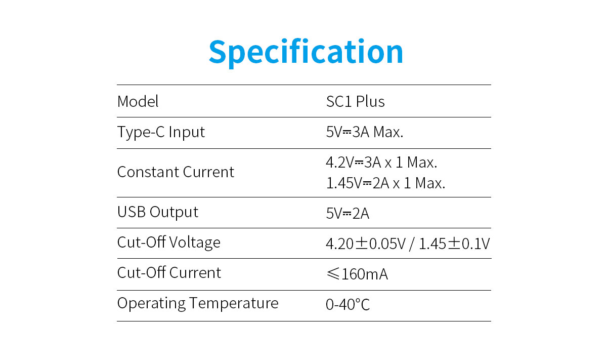XTARSC1PLUSSingle-SlotBatteryChargerQCPDUSBC3AFastCharging21700266502680018650NiMHBatteries10WPowerB-2000109-12