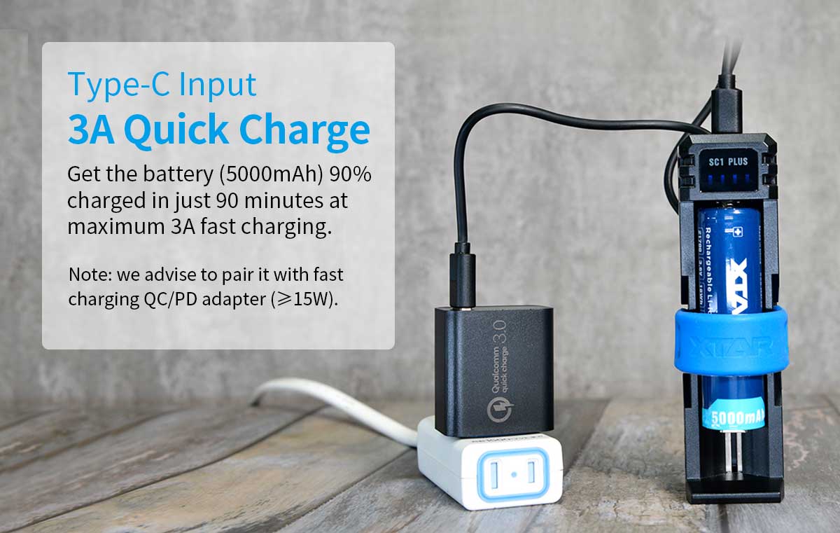 XTARSC1PLUSSingle-SlotBatteryChargerQCPDUSBC3AFastCharging21700266502680018650NiMHBatteries10WPowerB-2000109-4