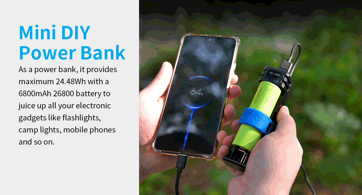 XTARSC1PLUSSingle-SlotBatteryChargerQCPDUSBC3AFastCharging21700266502680018650NiMHBatteries10WPowerB-2000109-5
