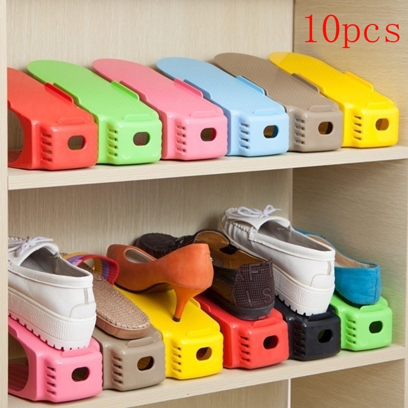 10Pcs1SetDurablePlasticHomeDoubleLayerShoesStorageRacksShoeShelfHolderOrganizerSpace-Saving-1632657-1