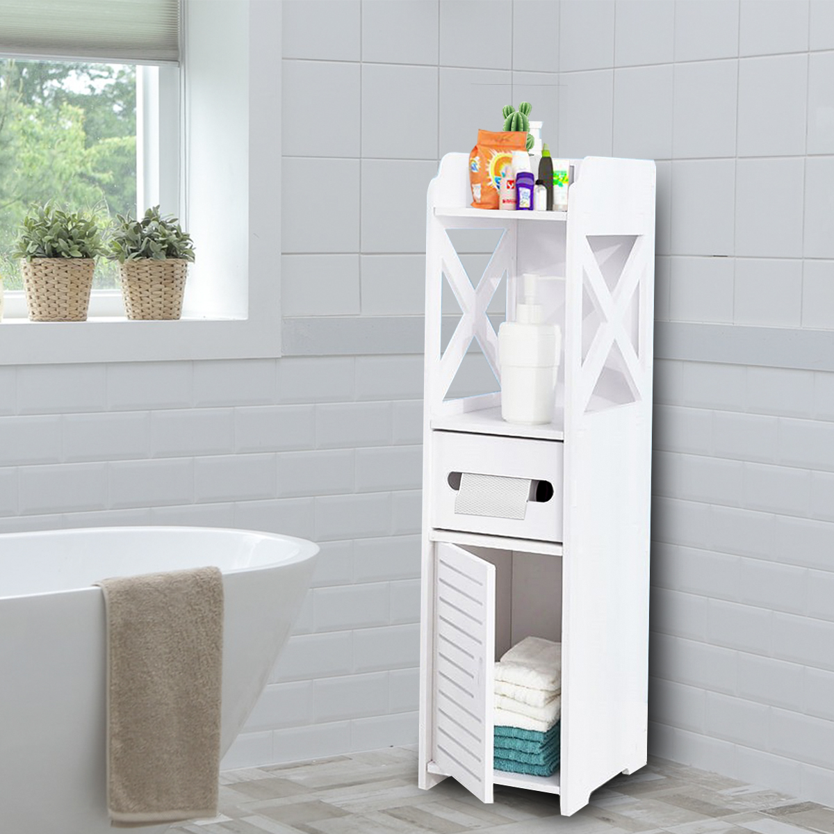 BathroomStorageRackFloorCabinetToiletBathOrganizerDrawerShelf-White-1768909-6