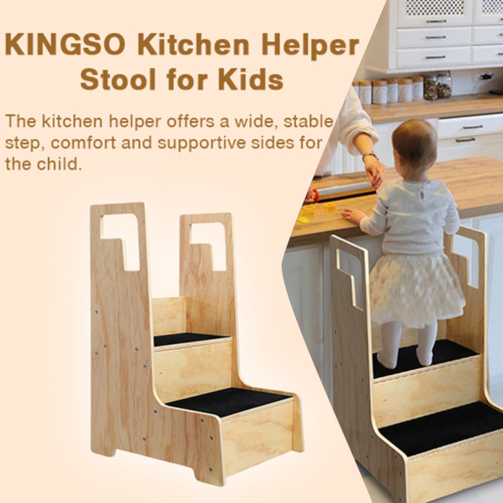 ChildrenKitchenHelperStoolEasilyCleanAndMoveSafePolyurethaneFinishMaterial2StepsProvide2HeightsforCh-1867384-1