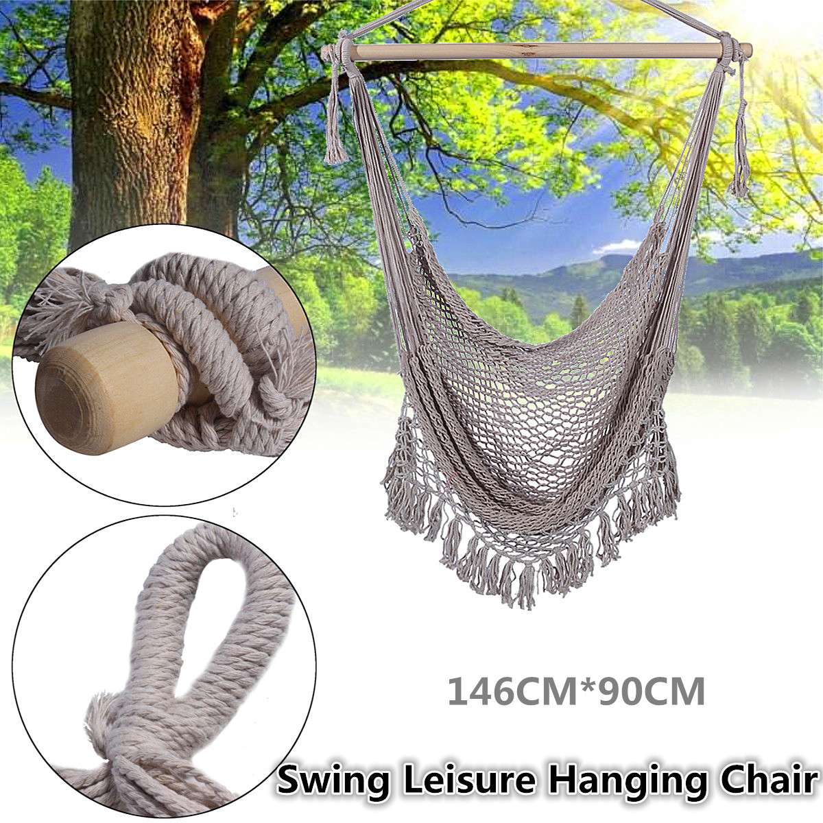 GardenTreePatioCampingHammockChairHangingChairSwingCottonTasselRope-1522211-2