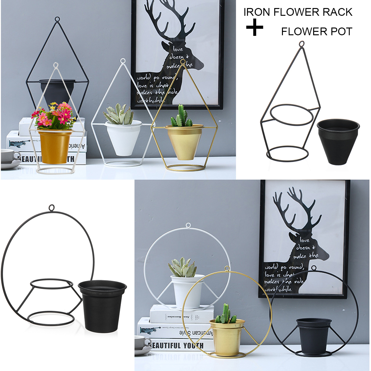 FlowerIronMetalRackStandHangVaseSucculentPlantShelfLabPotDecor-1446289-1