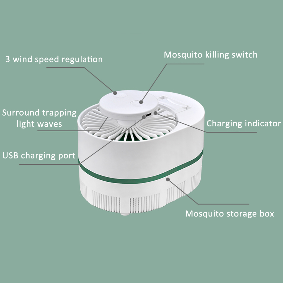 H35844MosquitoEradicatioDesktopFan3GearsWindSpeedLEDLightCoolingFansUSBChargingMosquitoKillerFan-1840758-7