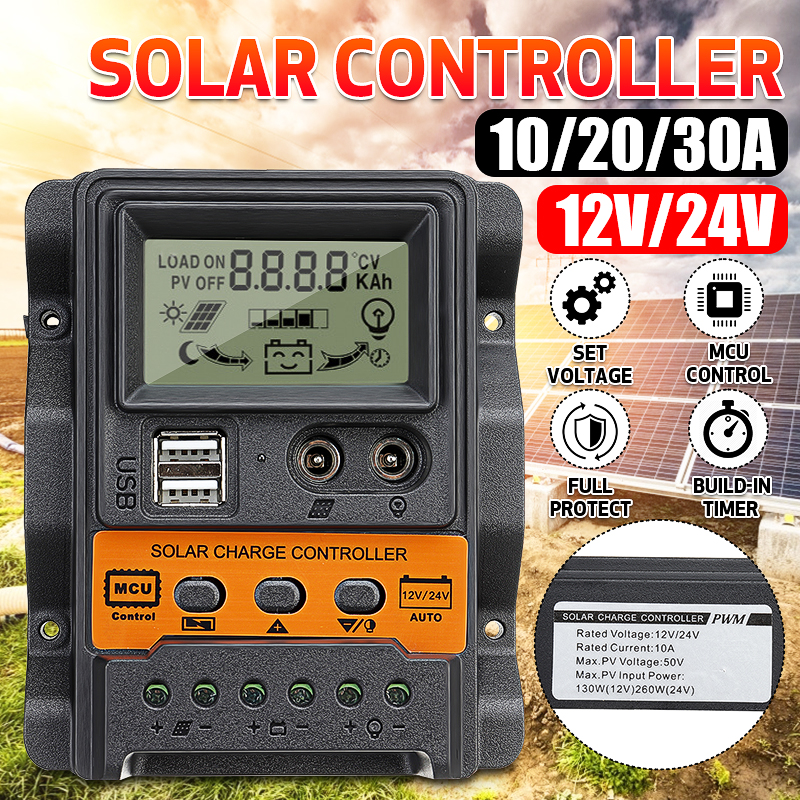 LCDDisplay12V24V10A20A30AInputSolarChargeControllerAutoParameterAdjustableMPPTSolarPanelRegulatorPur-1824778-1