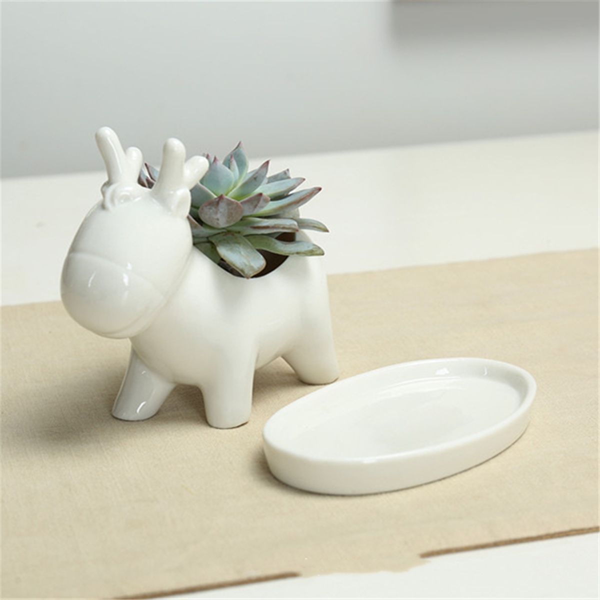 RabbitCeramicFlowerPotPlanterOutdoorIndoorDecorationwithRoundTray-1454876-7