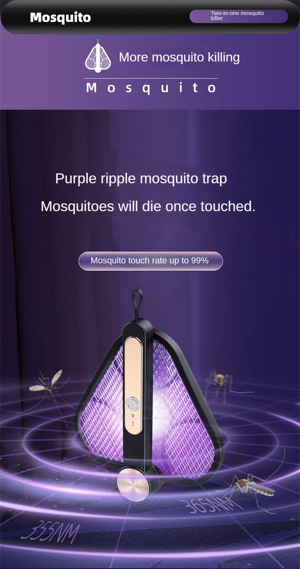 SuperEfficient2-in-1MosquitoKillerwithSilentOperationPurpleLightRippleTechnologyNickel-zincIronMeshB-2014612-5