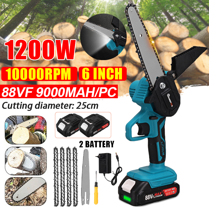 1200W10000rpm9000mah6inchElectricChainSawRechargeableHandheldCuttingToolwith2Battery-1938019-1