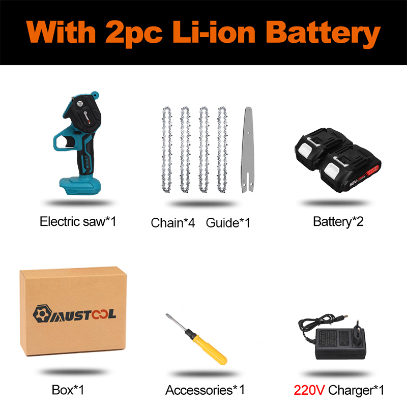 1200W10000rpm9000mah6inchElectricChainSawRechargeableHandheldCuttingToolwith2Battery-1938019-15