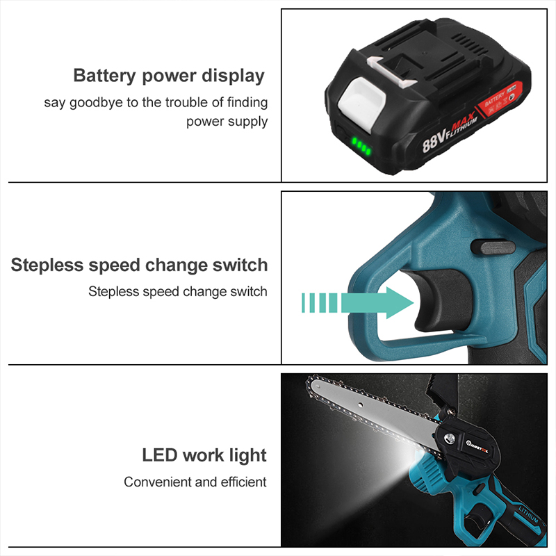 1200W10000rpm9000mah6inchElectricChainSawRechargeableHandheldCuttingToolwith2Battery-1938019-3