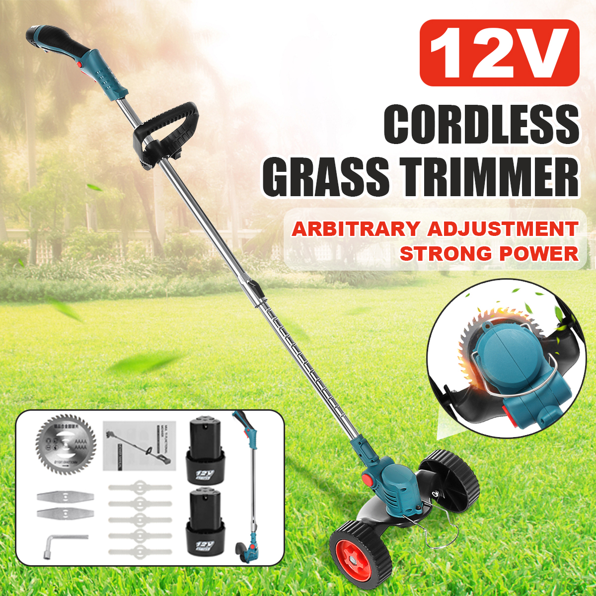 12VElectricLawnMowerCordlessGrassTrimmerCutterPruningWeedGardenTools-1843020-1