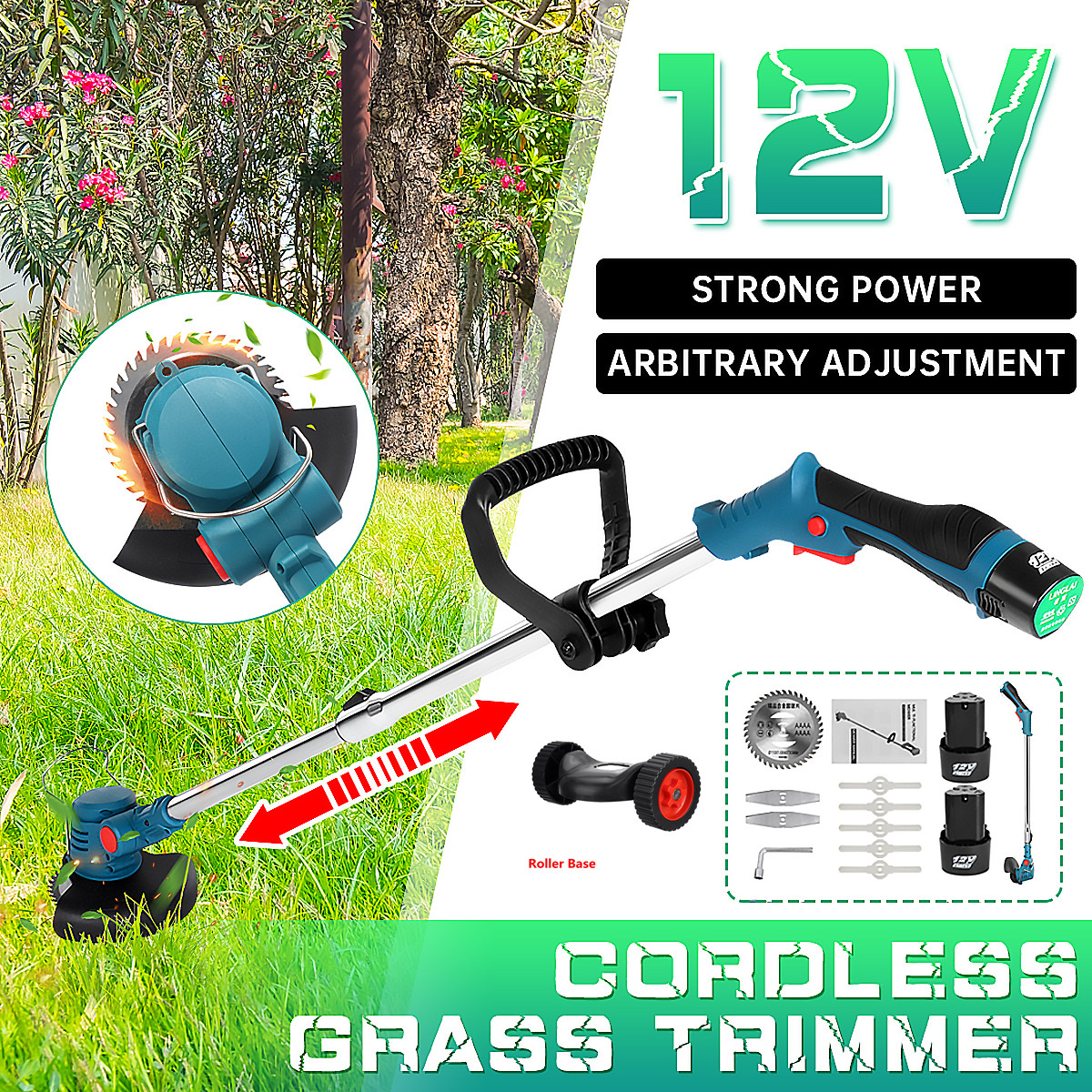 12VElectricLawnMowerCordlessGrassTrimmerCutterPruningWeedGardenTools-1843020-2