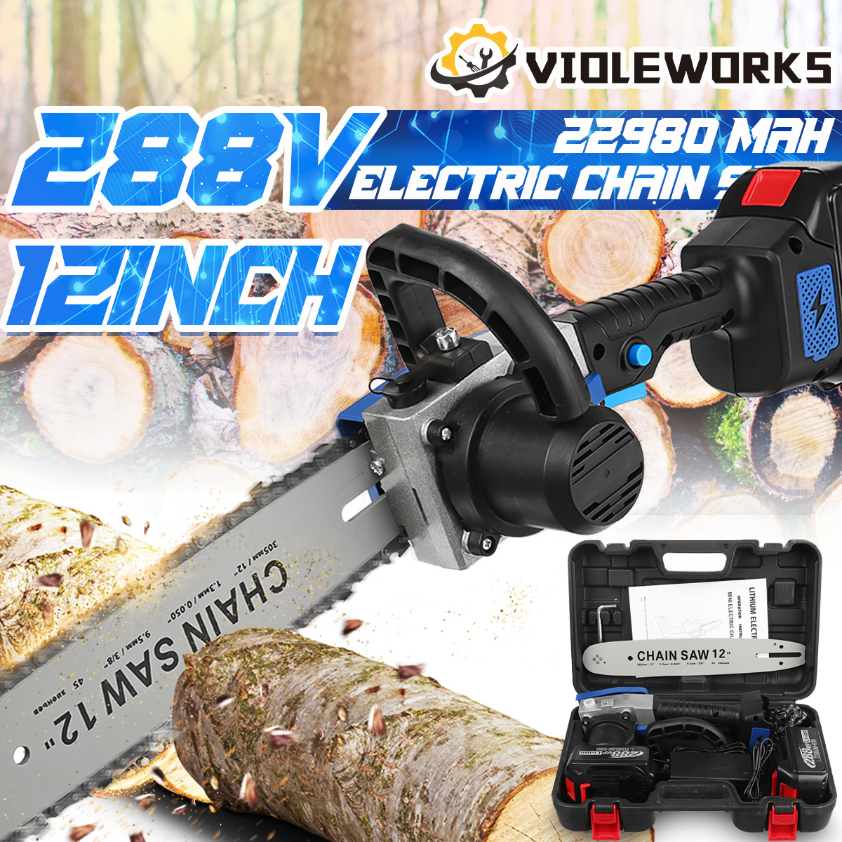 288VF12CordlessElectricChainSawOne-HandSawWoodworkingToolW12pcsBattery-1847802-1