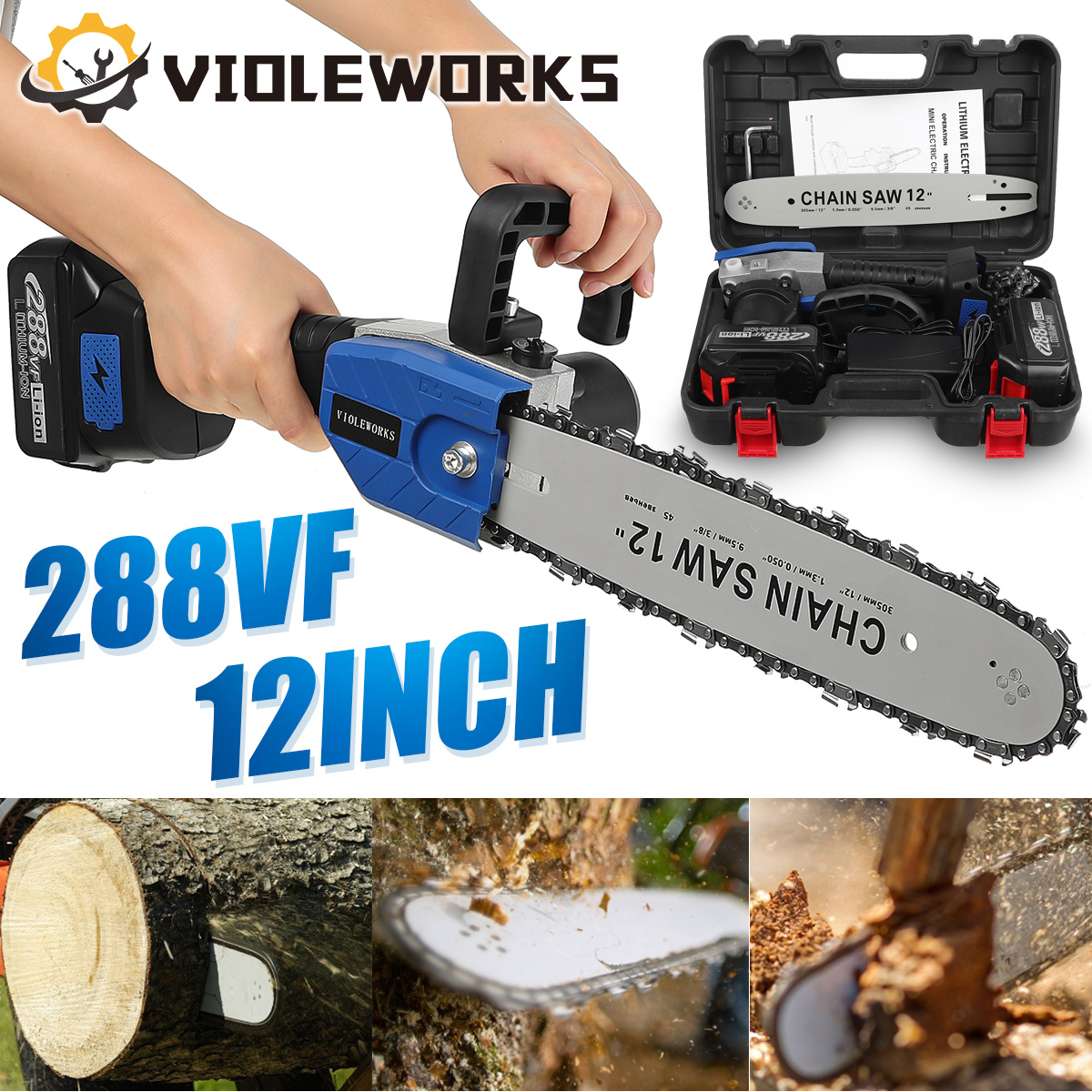 288VF12CordlessElectricChainSawOne-HandSawWoodworkingToolW12pcsBattery-1847802-2