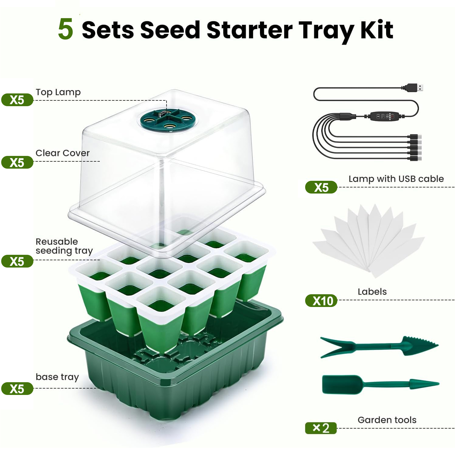 5PacksSeedStarterTrayKitwithEnhancedHumidityControlSystemReusableSiliconeTrays60DynamicGrowthCells4S-2010291-5