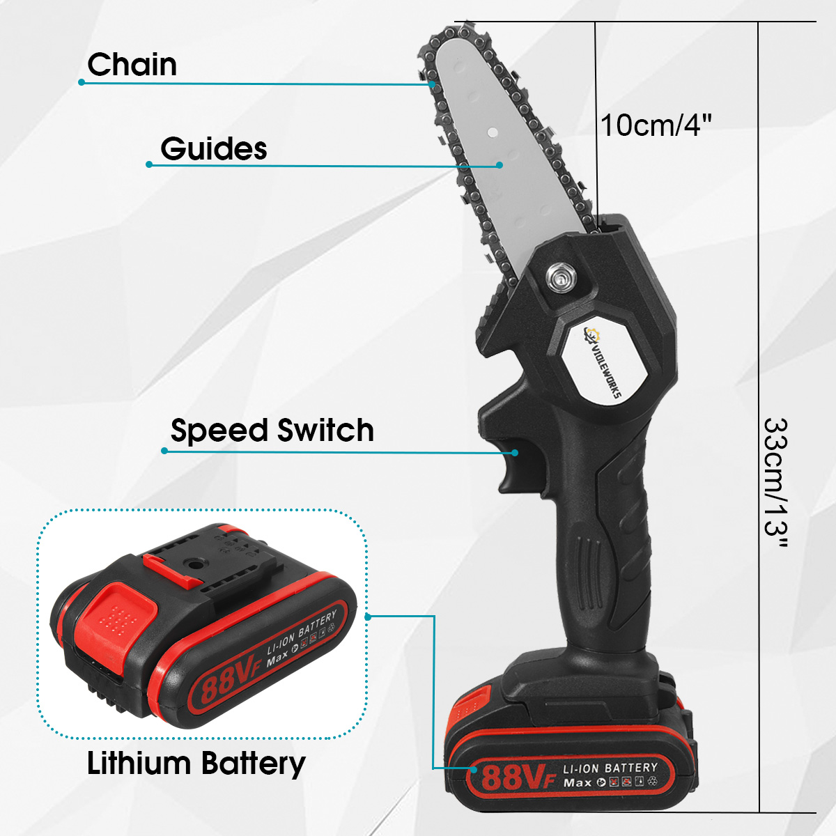 88VF2IN1CordlessElectricChainSawPruningShearsSecateurBranchCutterScissorWoodworkingToolW2pcsBattery-1849690-10