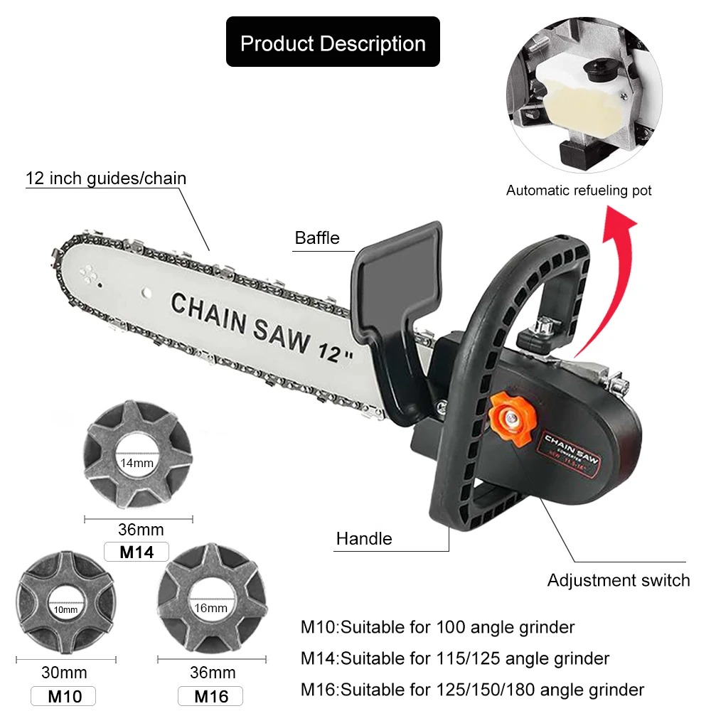 HLIDAMulti-CompatibleElectricChainSawConverterDIYKitAdjustableHardenedSawChainHighSpeed11000rpmwithA-2003666-4