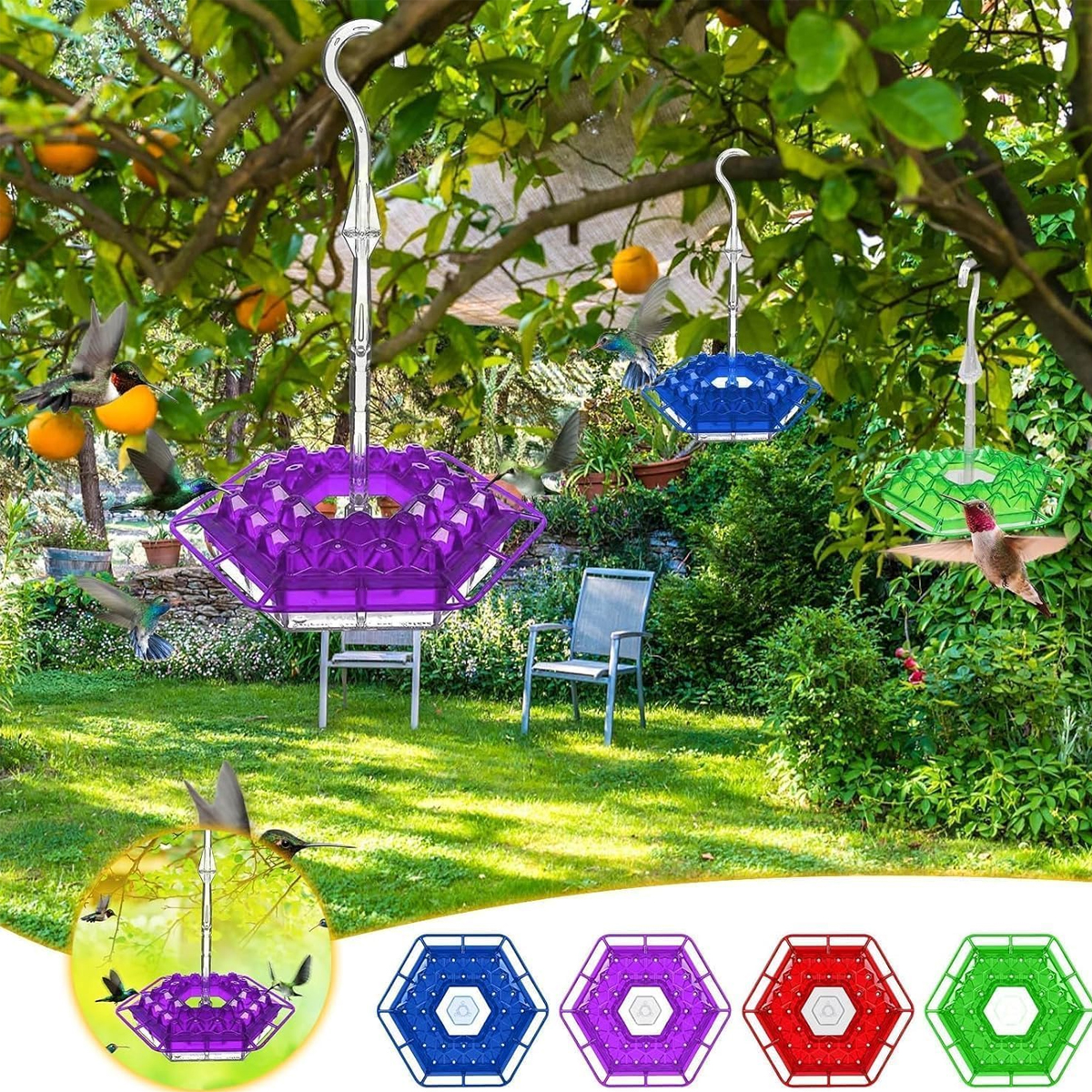 Hand-BlownHummingbirdFeederMulti-FeedPortsEasyCleanMountAcrylicOutdoorHangingBirdFeederWindChimesDes-2013404-6