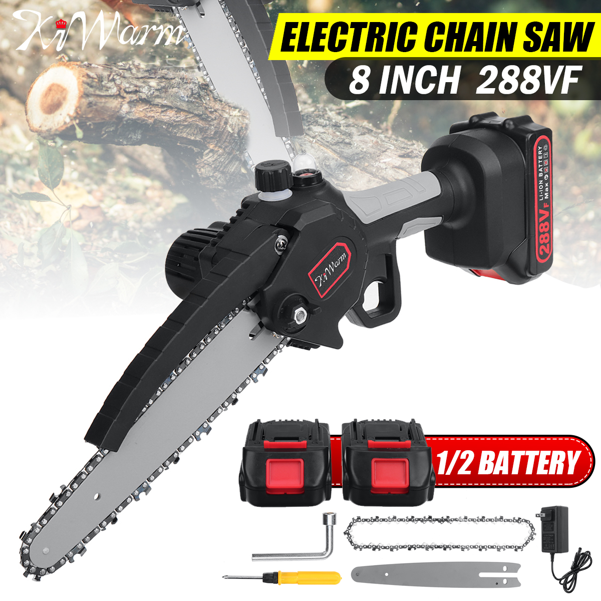 Kiwarm288VF8InchPortableElectricSawPruningChainSawRechargeableWoodworkingPowerToolsWoodCutterW12Batt-1930863-1