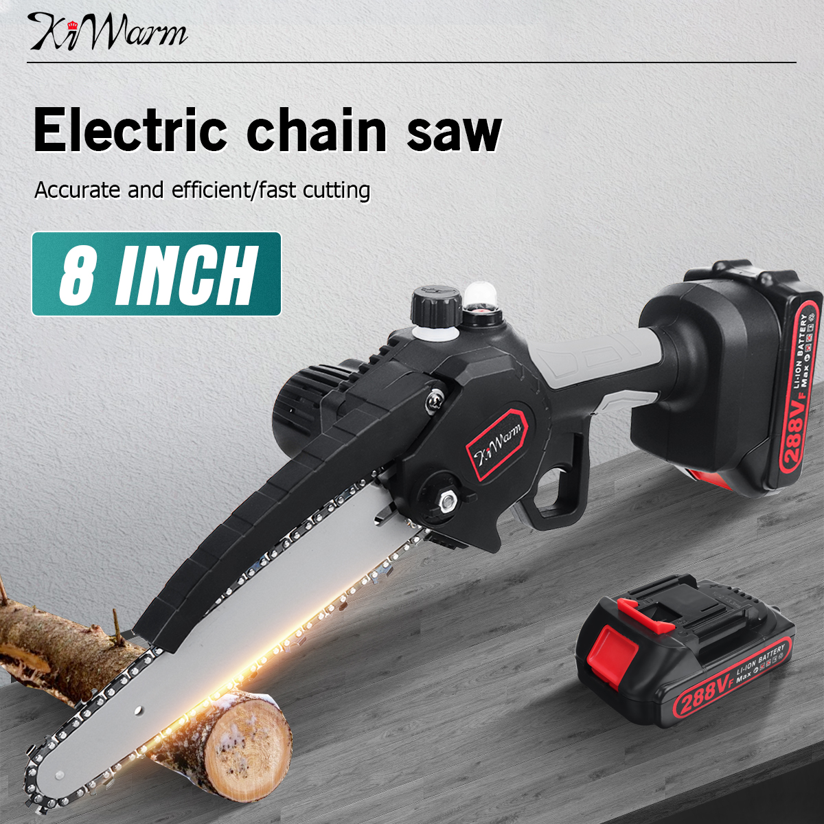 Kiwarm288VF8InchPortableElectricSawPruningChainSawRechargeableWoodworkingPowerToolsWoodCutterW12Batt-1930863-3