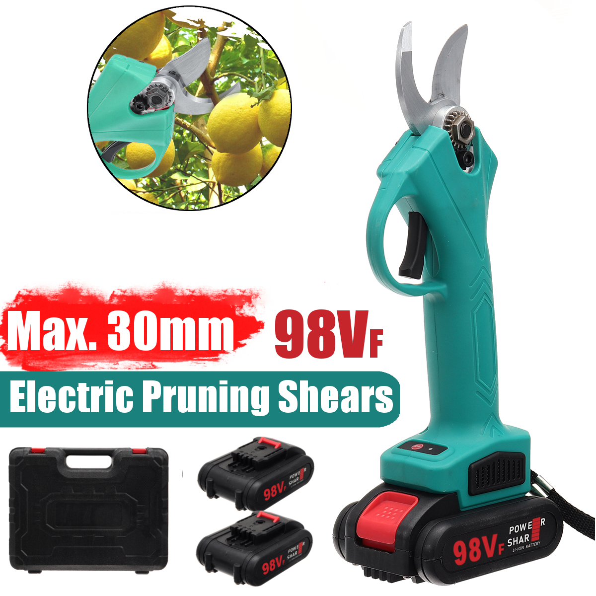 VIOLEWORKS21V30mmCordlessElectricBranchScissorsPruningShearsPrunerRatchetCutterwith2Battery-1734555-1