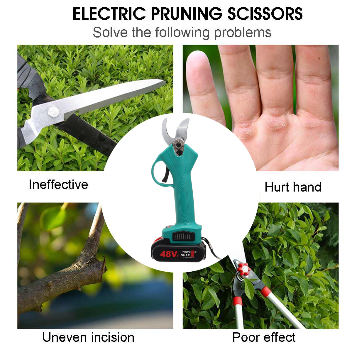 VIOLEWORKS21V30mmCordlessElectricBranchScissorsPruningShearsPrunerRatchetCutterwith2Battery-1734555-2