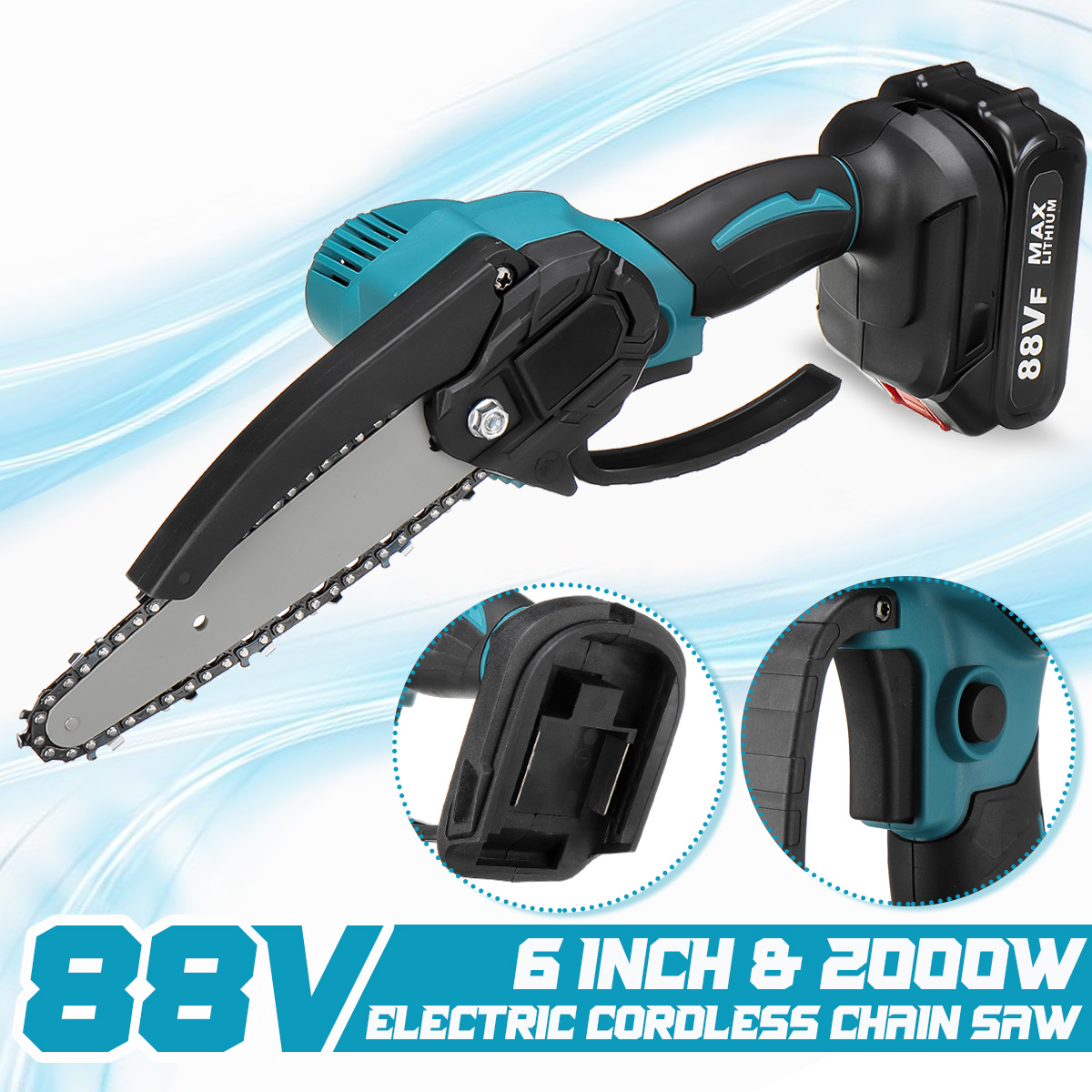 VIOLEWORKS6Inch88VFElectricChainSawRechargableChainsawsOne-handedLithoumBatteryWoodCutterWith012Batt-1849784-1