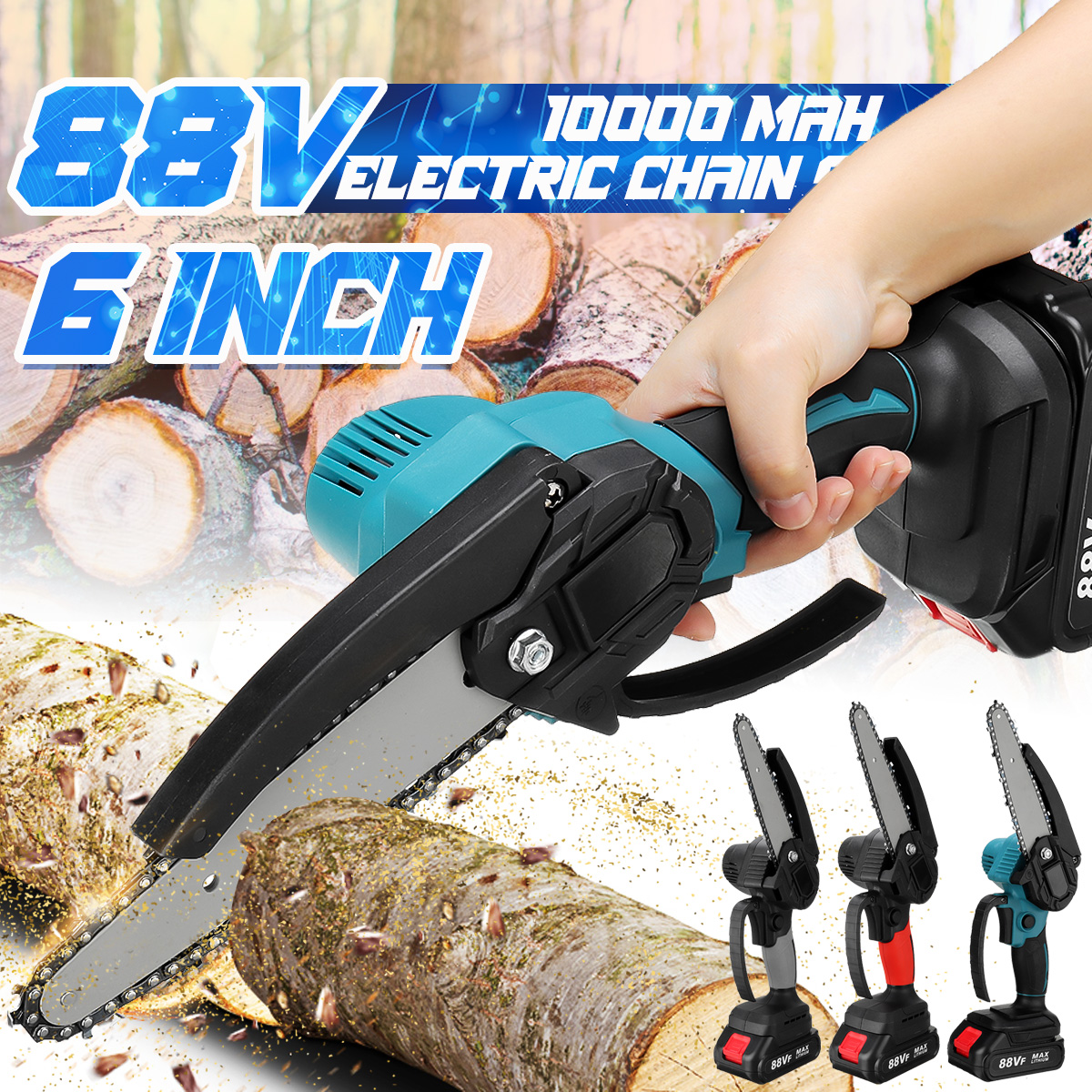 VIOLEWORKS6Inch88VFElectricChainSawRechargableChainsawsOne-handedLithoumBatteryWoodCutterWith012Batt-1849784-3