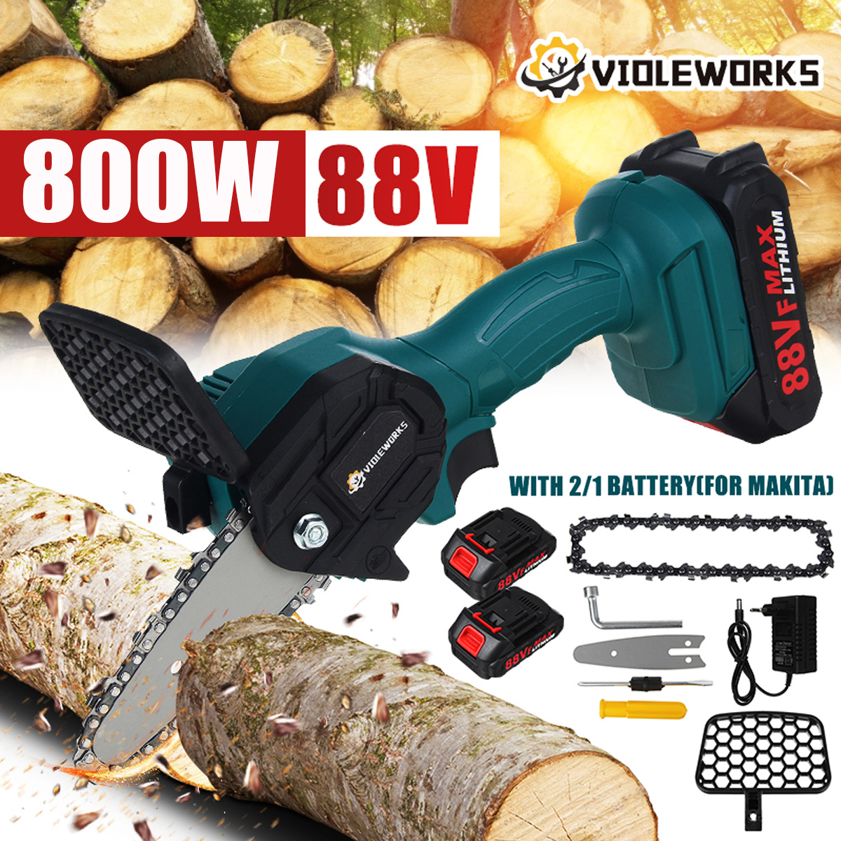 VIOLEWORKS88VCordlessElectricSaw4inchOne-handChainSawsWoodworkingCuttingToolW1or2pcsBatteryTreePruni-1829022-1