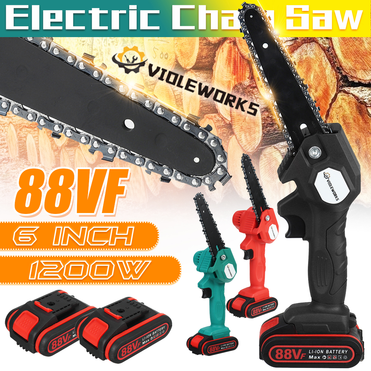 VIOLEWORKS88VF1200W6InchElectricCordlessOne-HandSawChainSawWoodworkingToolKit-1805447-1