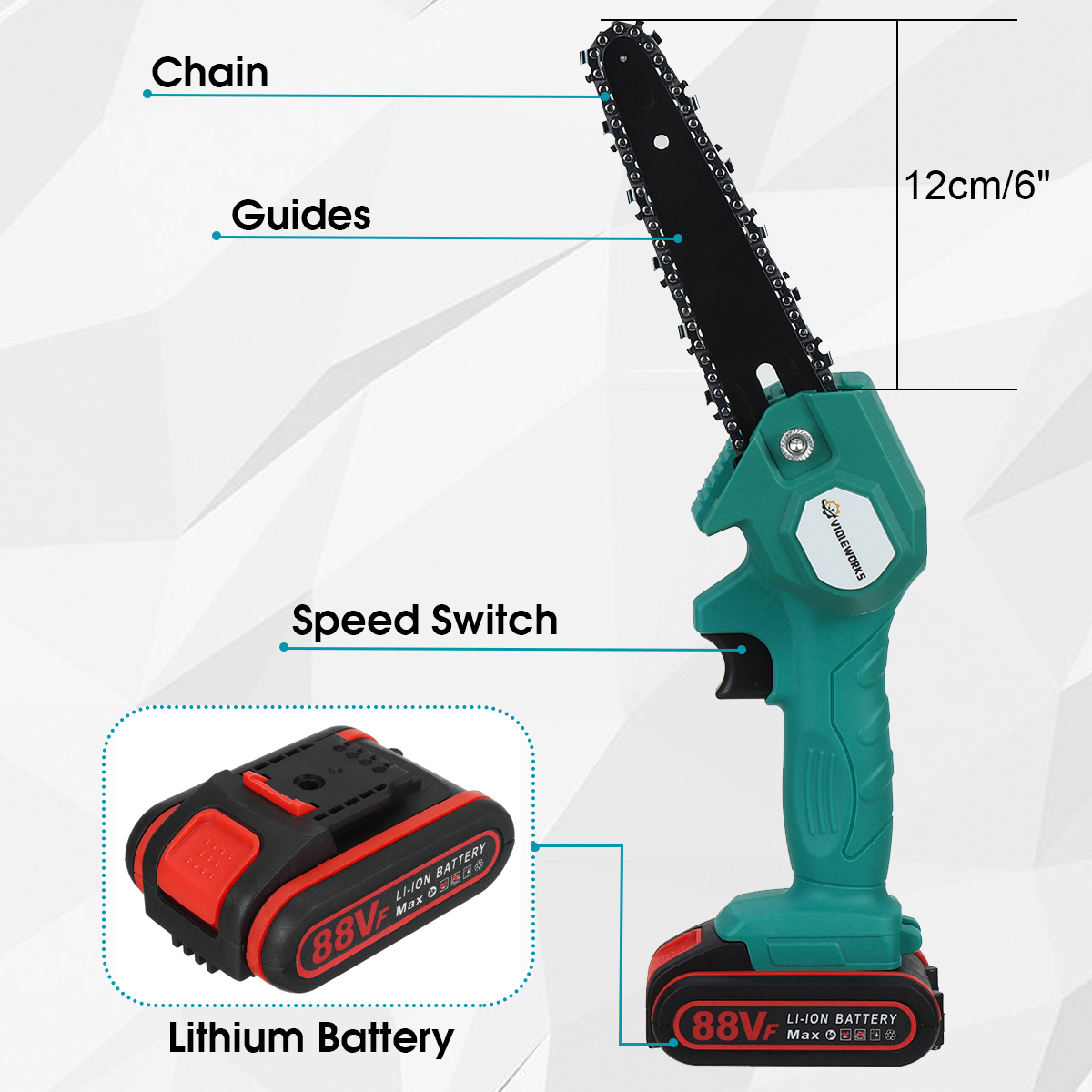 VIOLEWORKS88VF1200W6InchElectricCordlessOne-HandSawChainSawWoodworkingToolKit-1805447-3