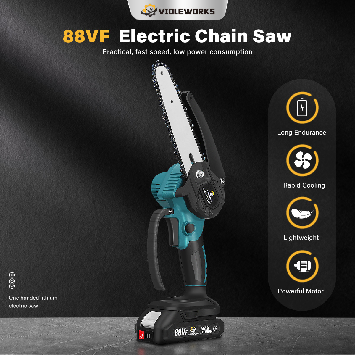 VIOLEWORKS88VF6InchElectricChainSaw1500WCordlessOne-HandSawsWoodworkingToolWoodCutterWNone12BatteryF-1862023-1