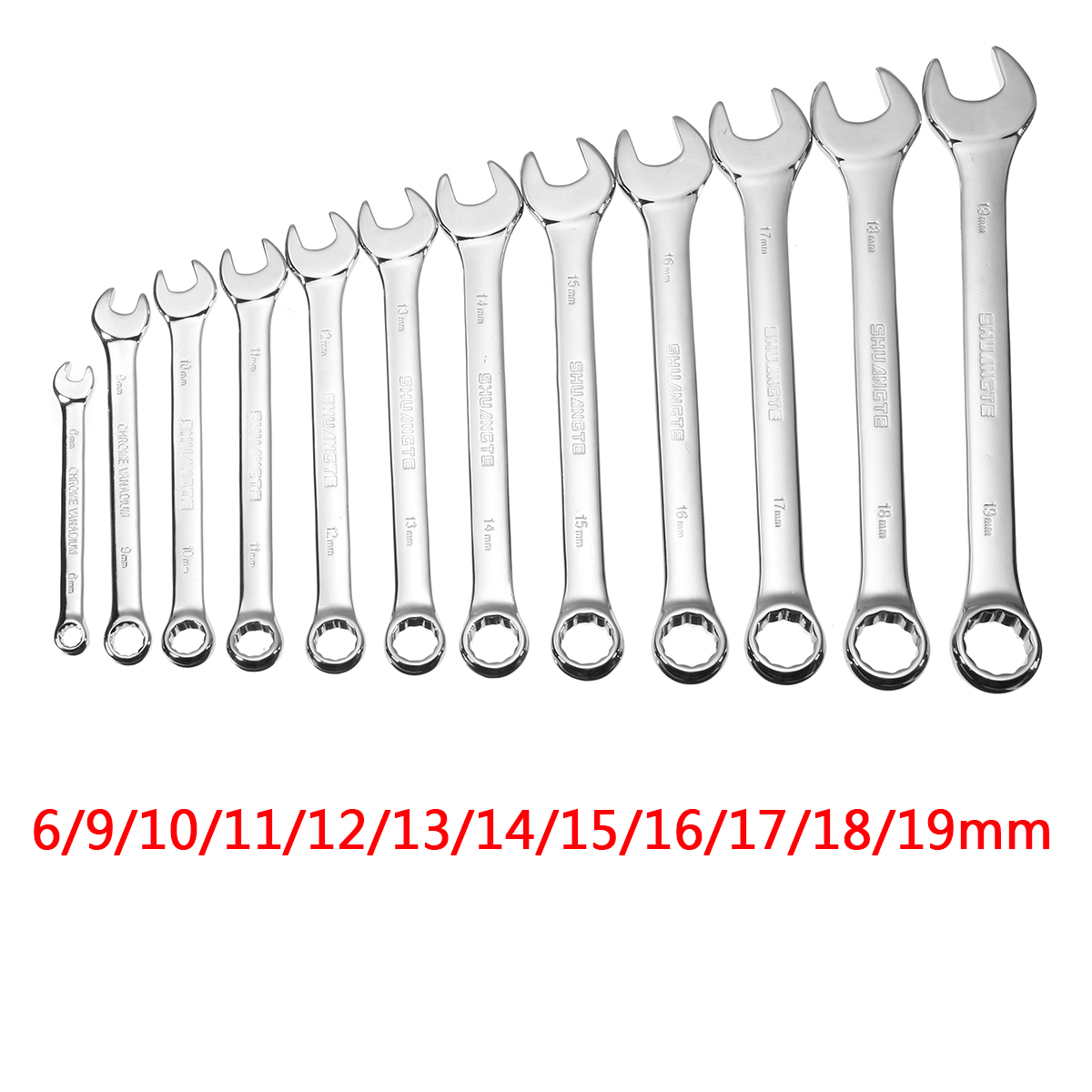 12pcsSpannersWrenchChromeVanadiumSteelPolishedToolSetKit6-19mm-1262792-6