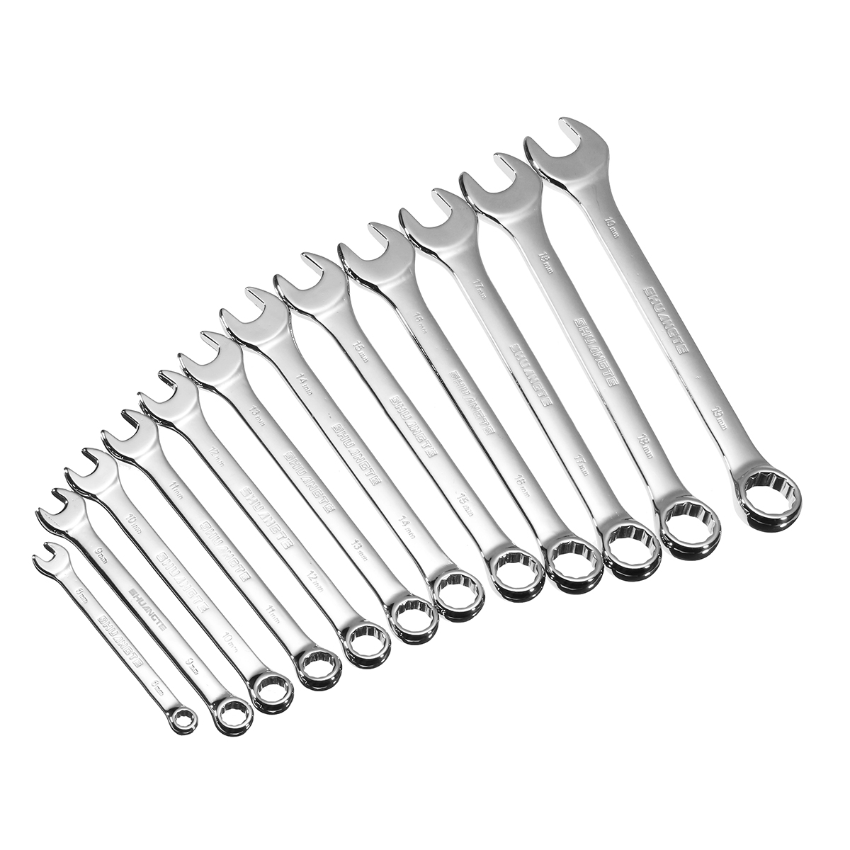 12pcsSpannersWrenchChromeVanadiumSteelPolishedToolSetKit6-19mm-1262792-7