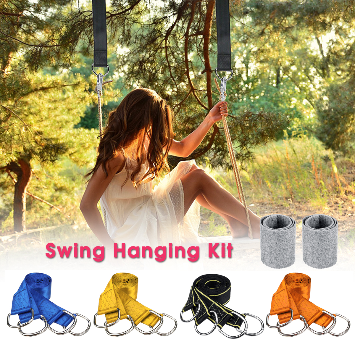 150cmTreeNylonSwingSlingHangingStrapKitAdjustableLengthHammockRopewithHooks-1556536-1