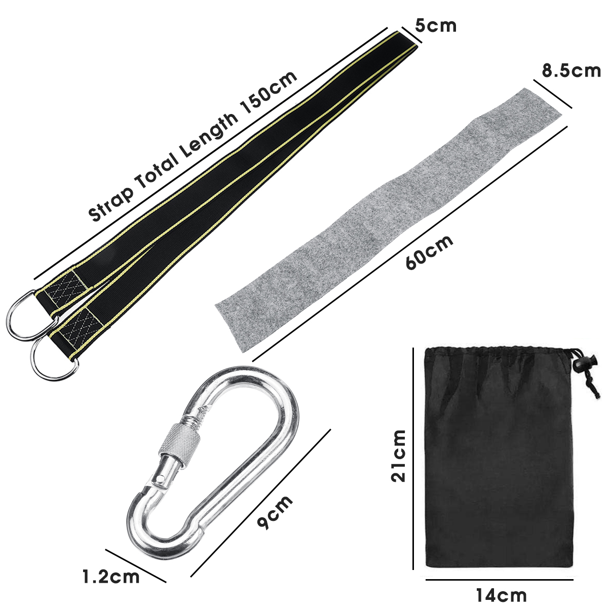 150cmTreeNylonSwingSlingHangingStrapKitAdjustableLengthHammockRopewithHooks-1556536-5