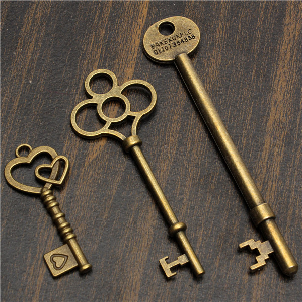 18PcsAntiqueVintageOldLookSkeletonKeyLotPendantHeartBowLockSteampunk-995561-8