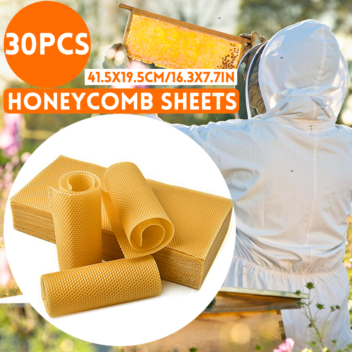 30PcsBeehiveBroodBoxWiredWaxFoundationHoneycombSheetsBeekeepingTools-1724908-1