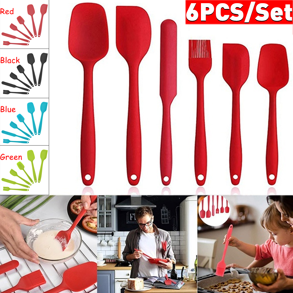 6PCSNon-StickRubberSpatulaSetHeat-ResistantSpatulaKitchenUtensilsSetToolsKit-1707591-1