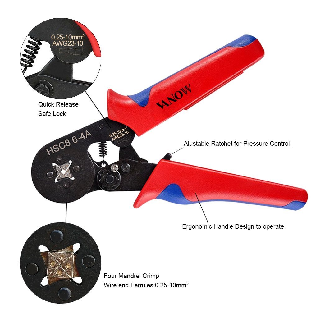 DANIU23AWGto10AWGSelfAdjustingRatchetingFerruleCrimperPlierToolwith800pcsConnectorTerminal-1958609-2