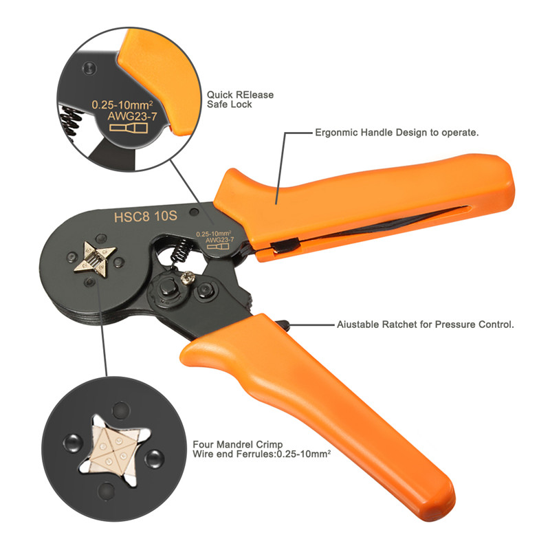 DANIU23AWGto10AWGSelfAdjustingRatchetingFerruleCrimperPlierToolwith800pcsConnectorTerminal-1958609-6