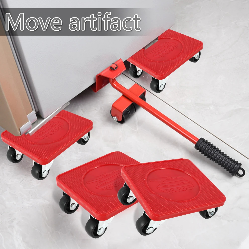 FurnitureLifterMoverSetwithUniversalWheelHeavyDuty400kgCapacityRedCompactRollerBarHandToolsforEasyEf-2006025-3