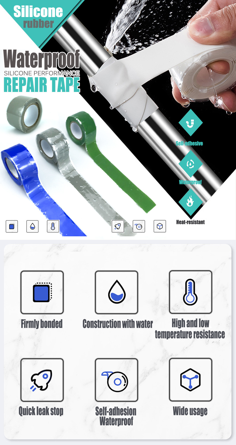 HighPressureResistantSiliconeAdhesiveTape3MVersatileSelf-FusingInsulationTapeforPlumbingandHeatDispe-1995865-6