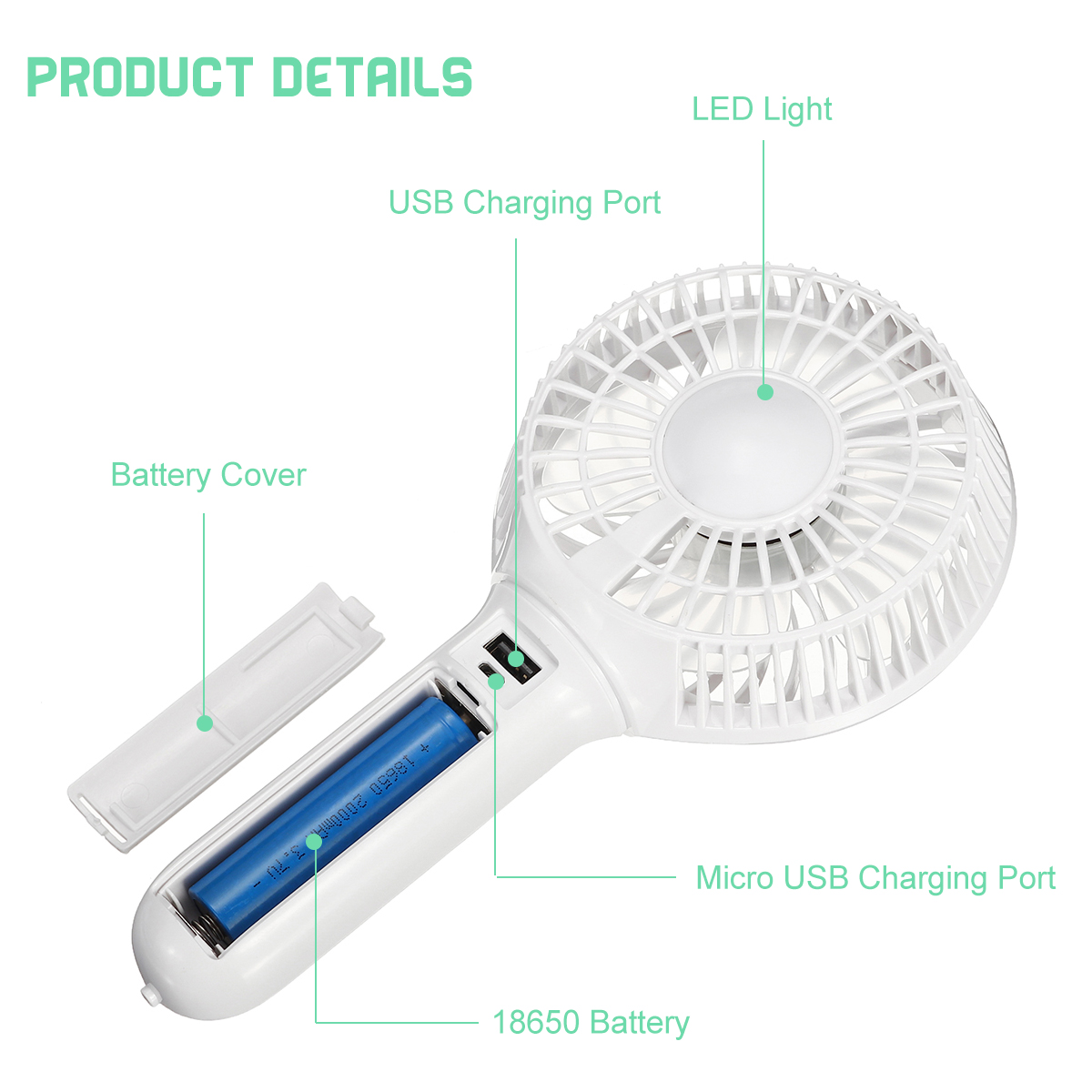 USBCoolingFanPortableHandheldFan3SpeedMiniFanLEDlight2200mAhBatteryHangingFan-1520360-10