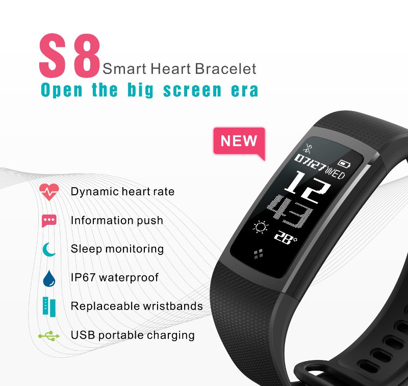 KASCAS8IP67WaterproofHeartRateMonitorBraceletUSBPortableChargingKeepHealthy-1218586-1