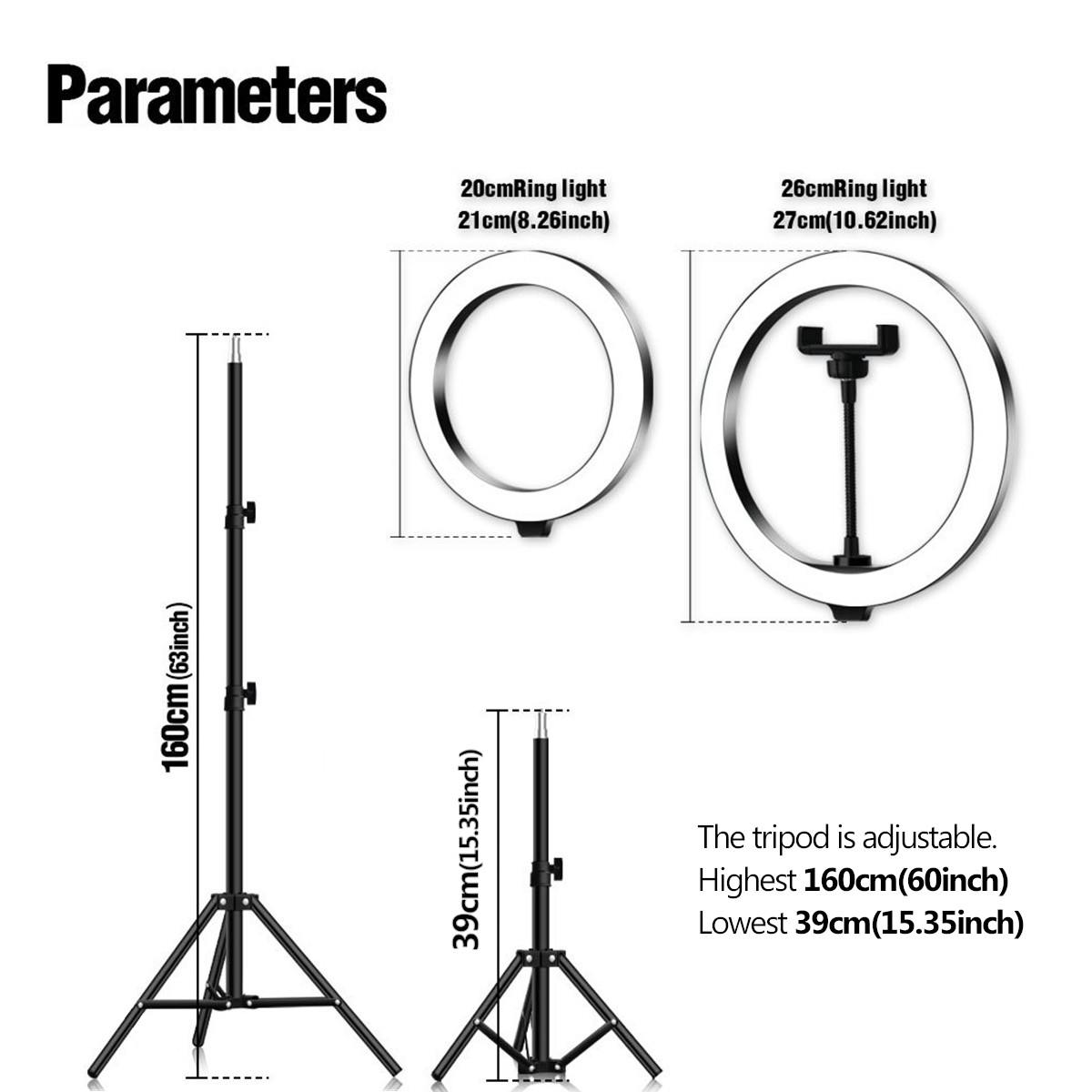 LEDFillRingLightKitDimmable3200K-5500KwithPhoneHolderTripodRemoteControlforPhotographyVideoMakeup-1785757-4