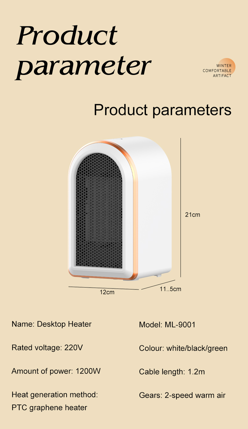 1200WElectricHeaterPortableDesktopFanHeaterPTCCeramicHeatingWarmAirBlowerHomeOfficeWarmerMachineforW-1999877-16